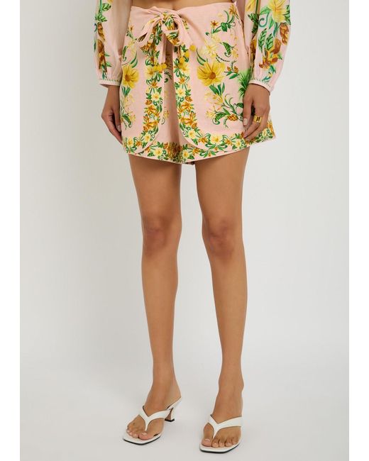 Farm Rio White Botanical Floral-Print Flax-Blend Shorts
