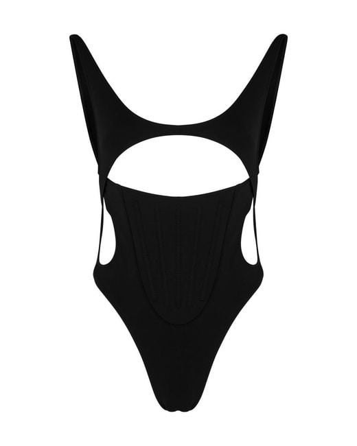 Mugler Black Cut-out Thong Swimsuit