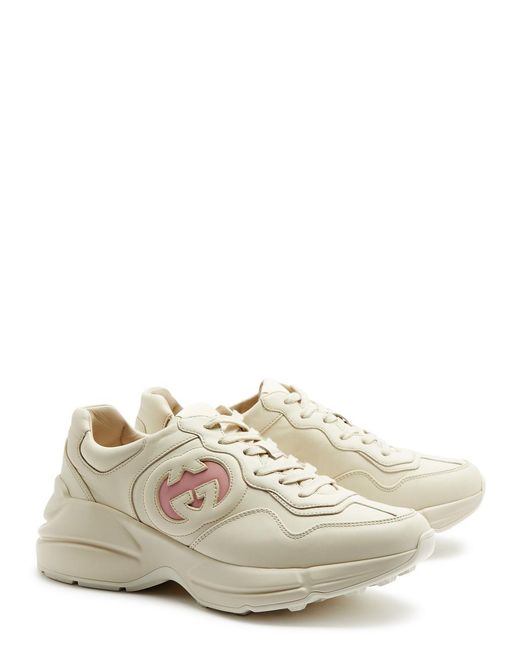 Gucci White Rhyton gg Leather Sneakers