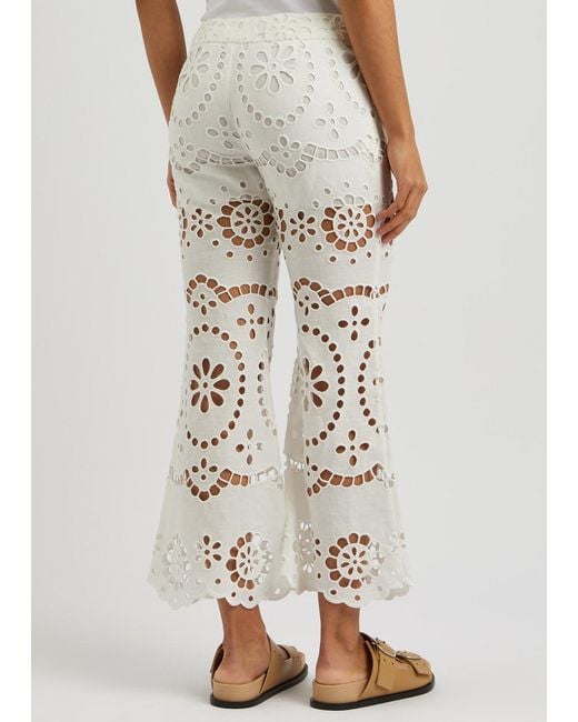 Zimmermann White Lexi Embroidered Cut-out Linen Trousers for men