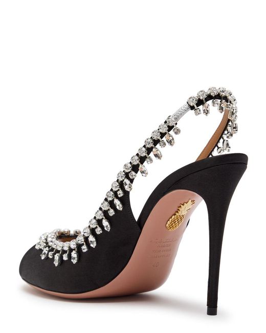 Aquazzura Black Temptation 85 Embellished Satin Sandals