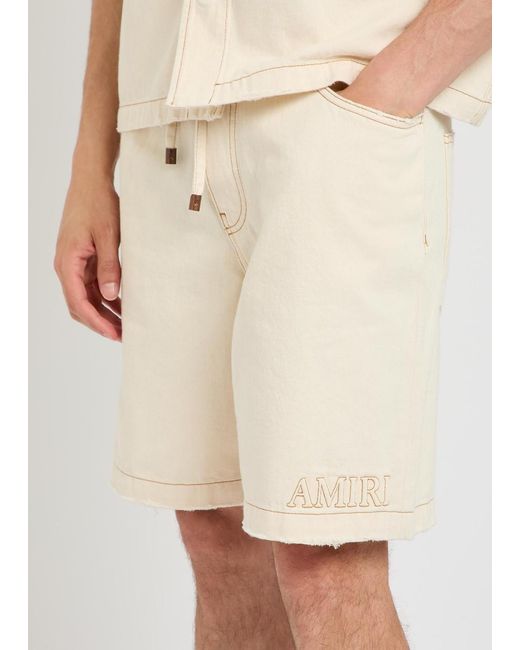 Amiri Natural Logo-Embossed Distressed Denim Shorts for men