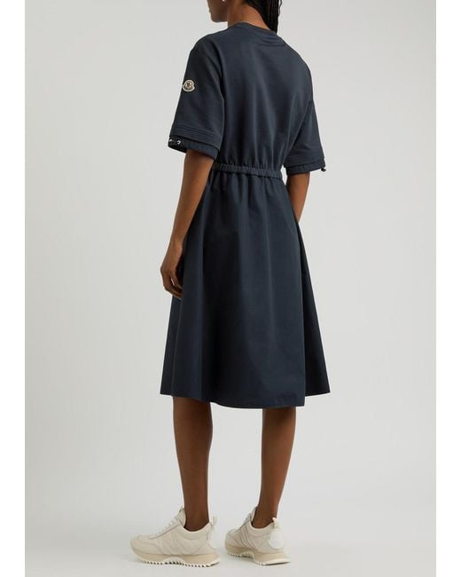 Moncler Blue Abito Cotton And Woven Midi Dress