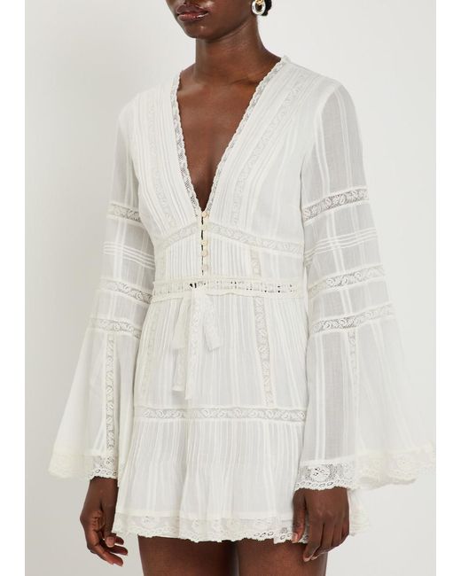 LoveShackFancy White Kinsale Lace-Trim Cotton Mini Dress