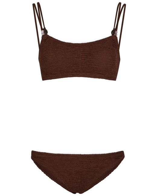 Hunza G Brown Cassie Beaded Crinkle Bikini