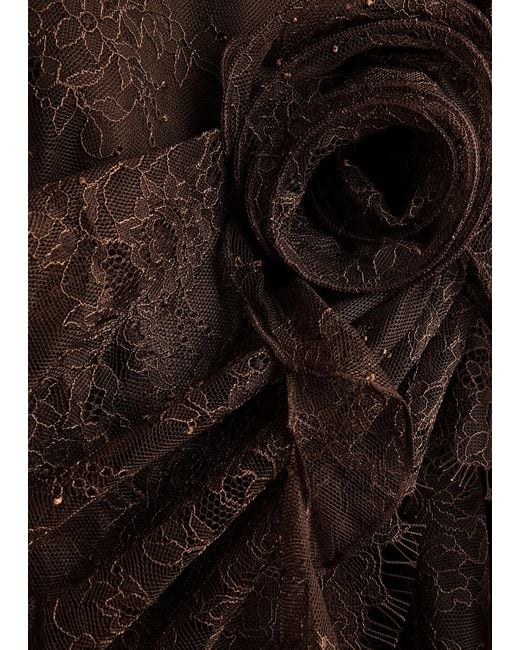 De La Vali Silentiun Gathered Lace Maxi Dress in Brown | Lyst