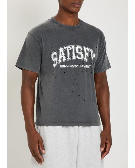 Satisfy Gray Mothtech Distressed Cotton T-Shirt for men