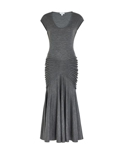 Alaïa Gray Sculpting Ruched Wool Midi Dress
