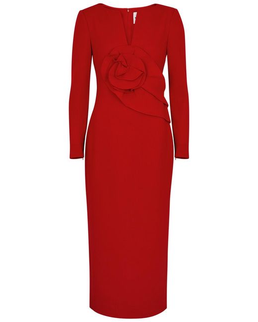 Roland Mouret Red Floral Wool Midi Dress