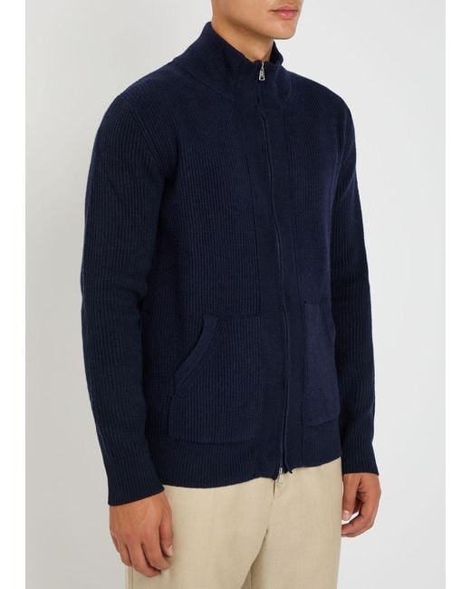 Aurélien Blue Ribbed-Knit Wool And Cashmere-Blend Cardigan for men