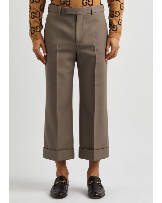 Gucci Brown Cropped Straight-leg Wool Trousers for men