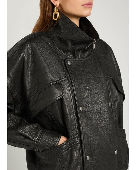 Saint Laurent Black Double-Breasted Grained Leather Jacket