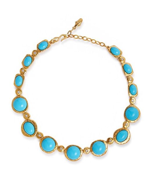 Kenneth Jay Lane Blue Cabochon And Crystal-embellished Necklace