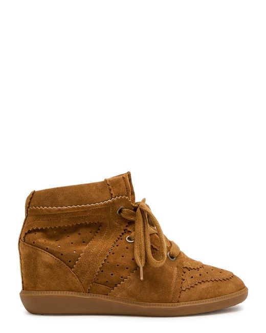 Isabel Marant Brown Bobby 50 Perforated Suede Wedge Sneakers