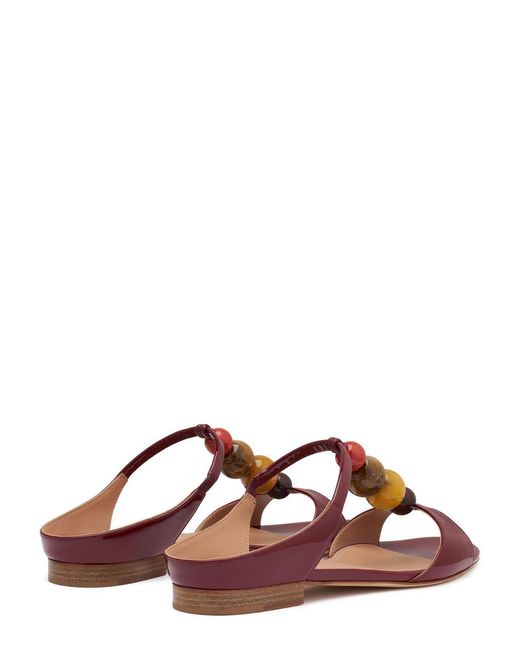 Malone Souliers Brown Lena 10 Beaded Leather Flat Sandals