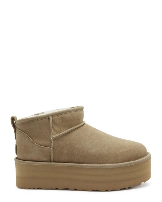 Ugg Brown Classic Designer Ultra Mini Suede Flatform Boots Uk6