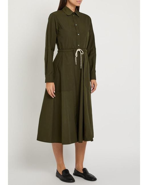 Moncler Green Drawstring Poplin Midi Shirt Dress