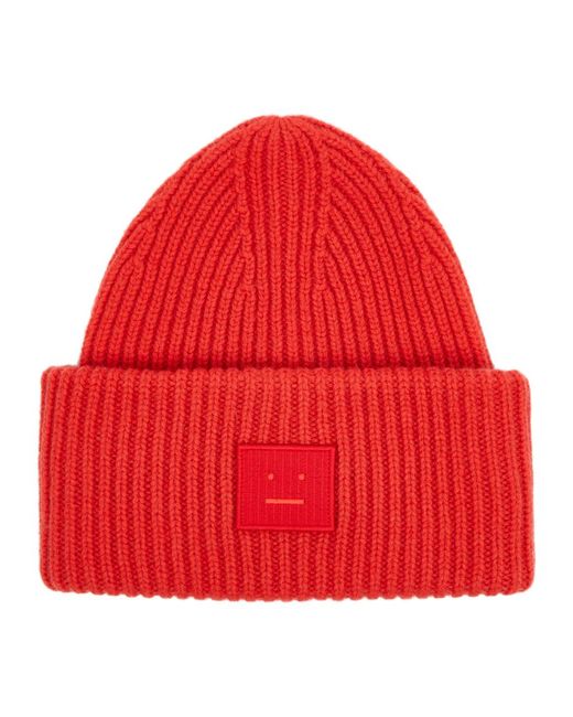 Acne Red Pansy Ribbed Wool Beanie