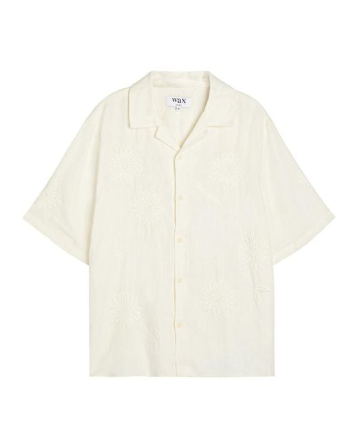 Wax London White Didcot Floral-Embroidered Linen Shirt for men