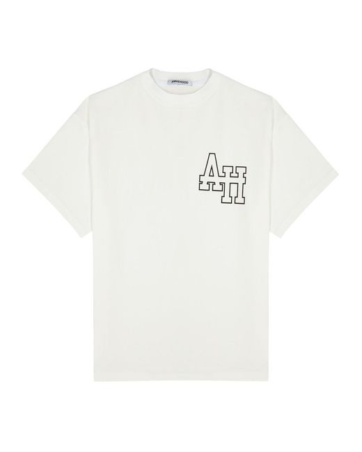 Annie Hood White College Logo-Print Cotton T-Shirt for men