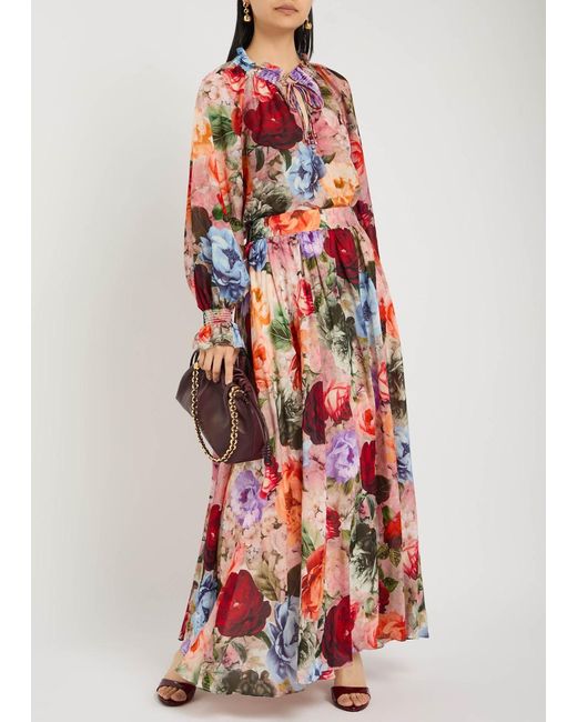 Alice + Olivia Red Norah Floral Cotton-Blend Blouse
