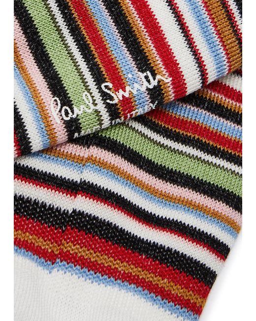 Paul Smith Red Striped Cotton-blend Trainer Socks for men