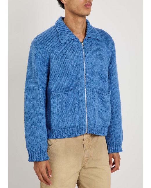 CHERRY LA Blue 5 Star Logo-Intarsia Cotton Cardigan for men
