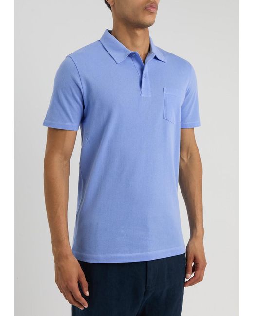 Sunspel Blue Riviera Cotton-Mesh Polo Shirt for men