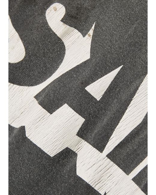 SAINT Mxxxxxx Gray Alpha Logo-Print Distressed Cotton T-Shirt for men