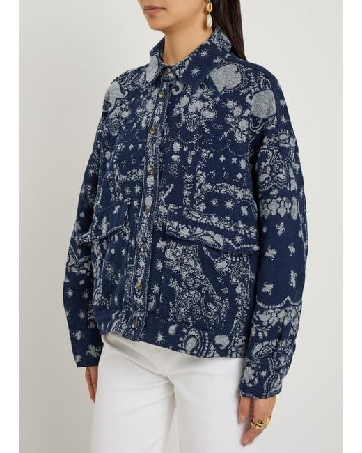Free People Blue Bandana-Jacquard Cotton Overshirt