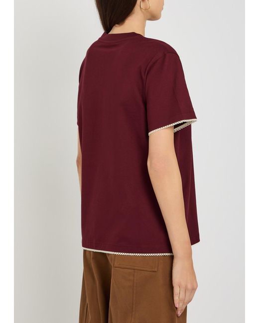 Moncler Red Logo-Appliquéd Scalloped Cotton T-Shirt