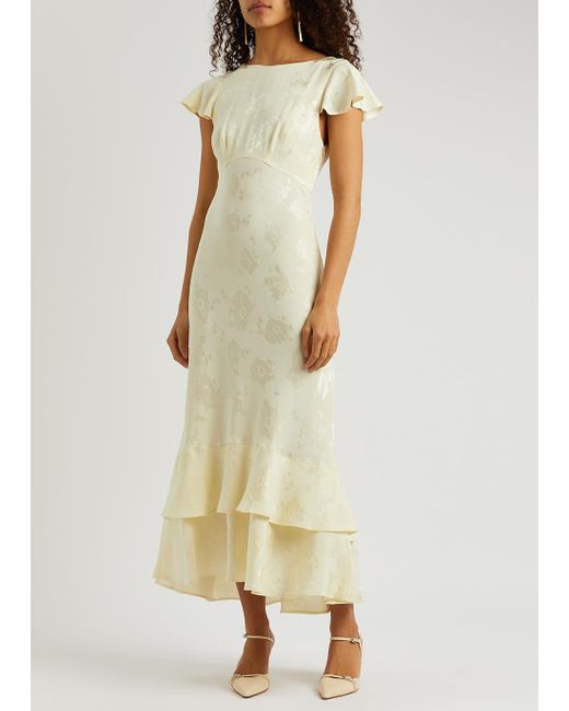 Rixo White Liberty Floral-jacquard Woven Midi Dress, Dress, , Size 8