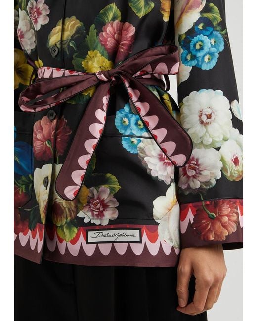 Dolce & Gabbana Black Floral-Print Silk-Satin Shirt