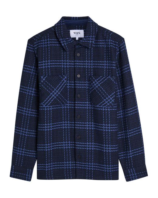 Wax London Blue Whiting Checked Cotton-Blend Overshirt for men