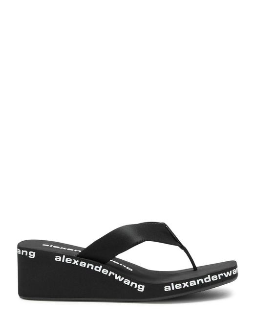 Alexander Wang Black 50 Logo Wedge Flip Flops