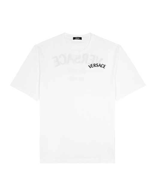 Versace White Milano Logo-embroidered Cotton T-shirt for men