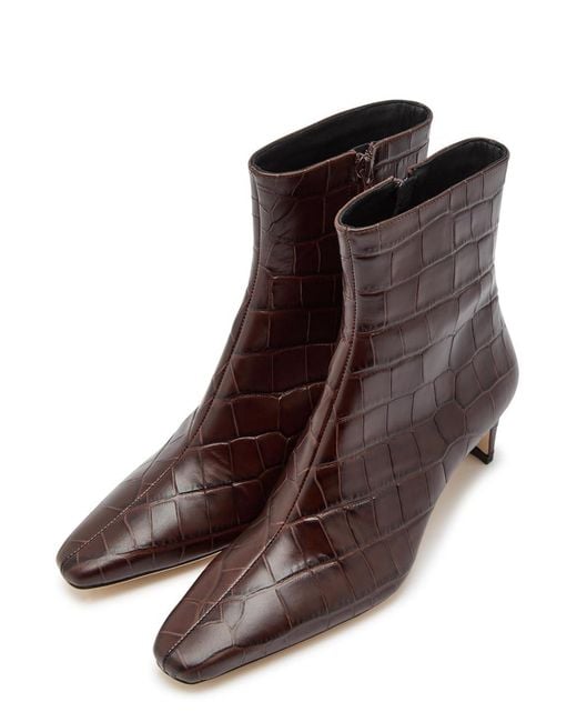 Staud Brown Wally Crocodile-Effect Leather Ankle Boots
