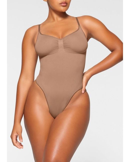 Skims Brown Seamless Sculpt Thong Bodysuit