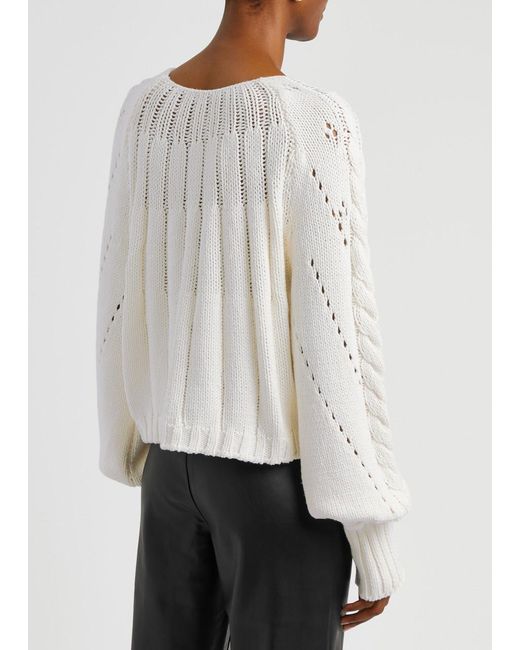 Free People White Sandre Cable-knit Jumper
