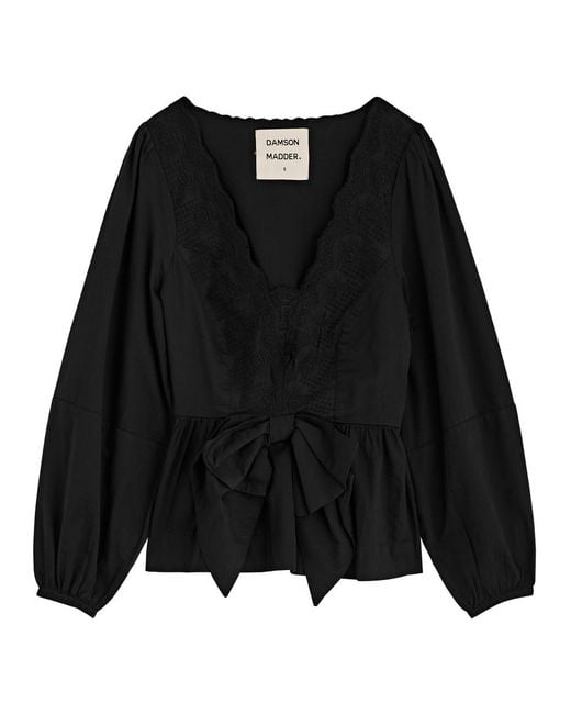 Damson Madder Black Eugenie Bow-Embellished Cotton Blouse