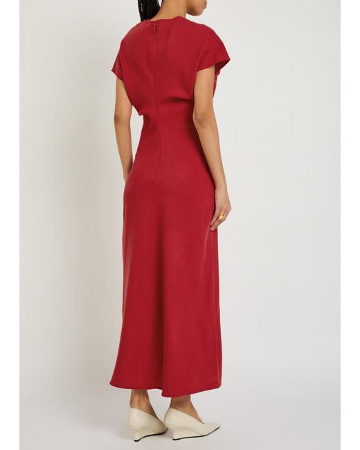 Totême Red Fitted-Waist Wool Midi Dress