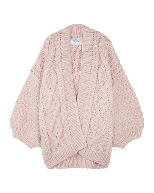 Mr. Mittens Pink Chunky Cable-Knit Wool Cardigan