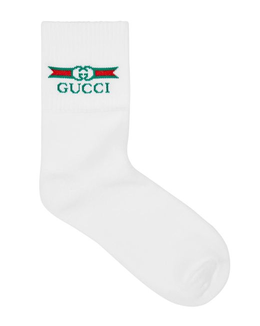Gucci White Logo-intarsia Stretch-cotton Socks for men