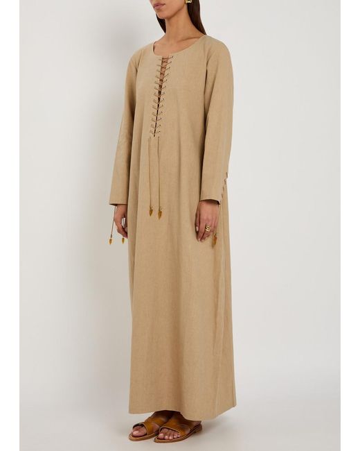 Tory Burch Natural Lace-Up Linen-Blend Maxi Tunic Dress
