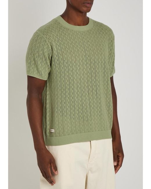 Percival Green Open-Knit Cotton T-Shirt for men
