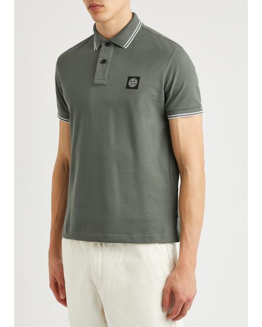 Stone Island Gray Logo Piqué Stretch-Cotton Polo Shirt for men