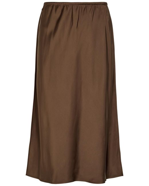 Vince Brown Satin Slip Midi Skirt