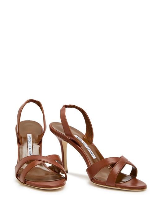 Manolo Blahnik Brown Callasli 90 Leather Slingback Sandals