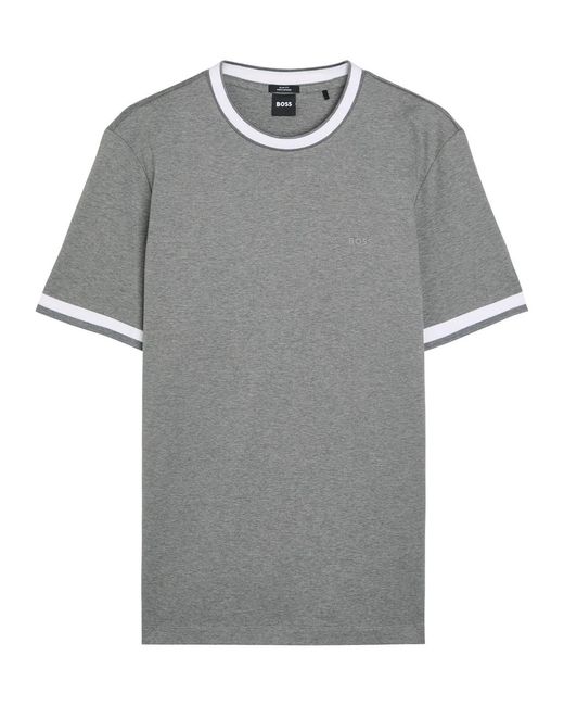 Boss Gray H-Tessler Logo-Print Cotton T-Shirt for men