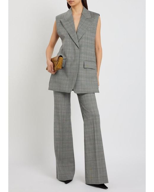 Sportmax Gray Checked Flared-Leg Wool Trousers